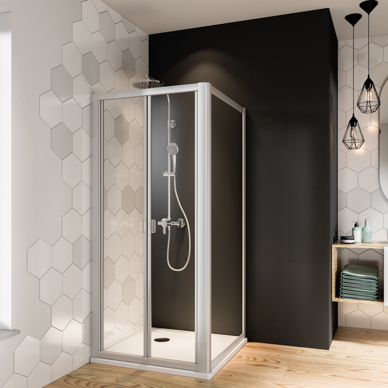 Breuer Fara 4 Seitenwand für Falttür 80 cm breit, Alu silber matt, Klarglas hell