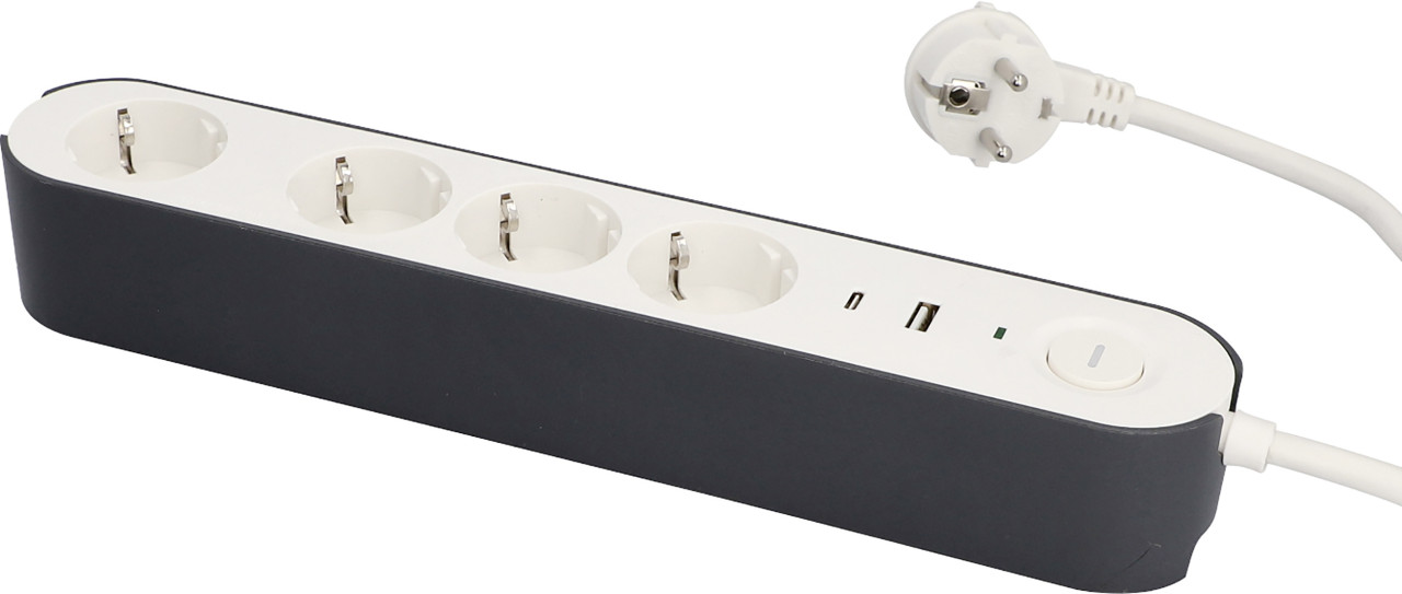 Unitec Steckdosenleiste Greenline 4-fach 1,8 m mit USB A/C Ladebuchse weiß anthrazit