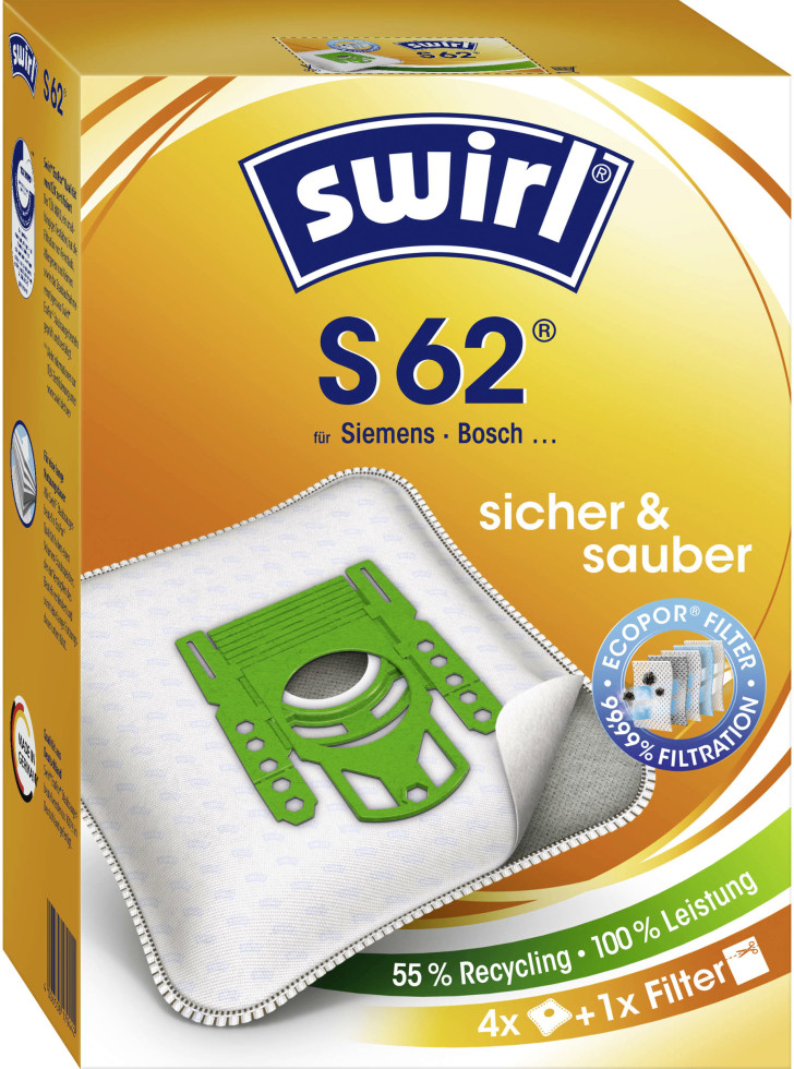 Swirl S 62 EcoPor Staubsaugerbeutel 4 Staubbeutel + 1 Filter