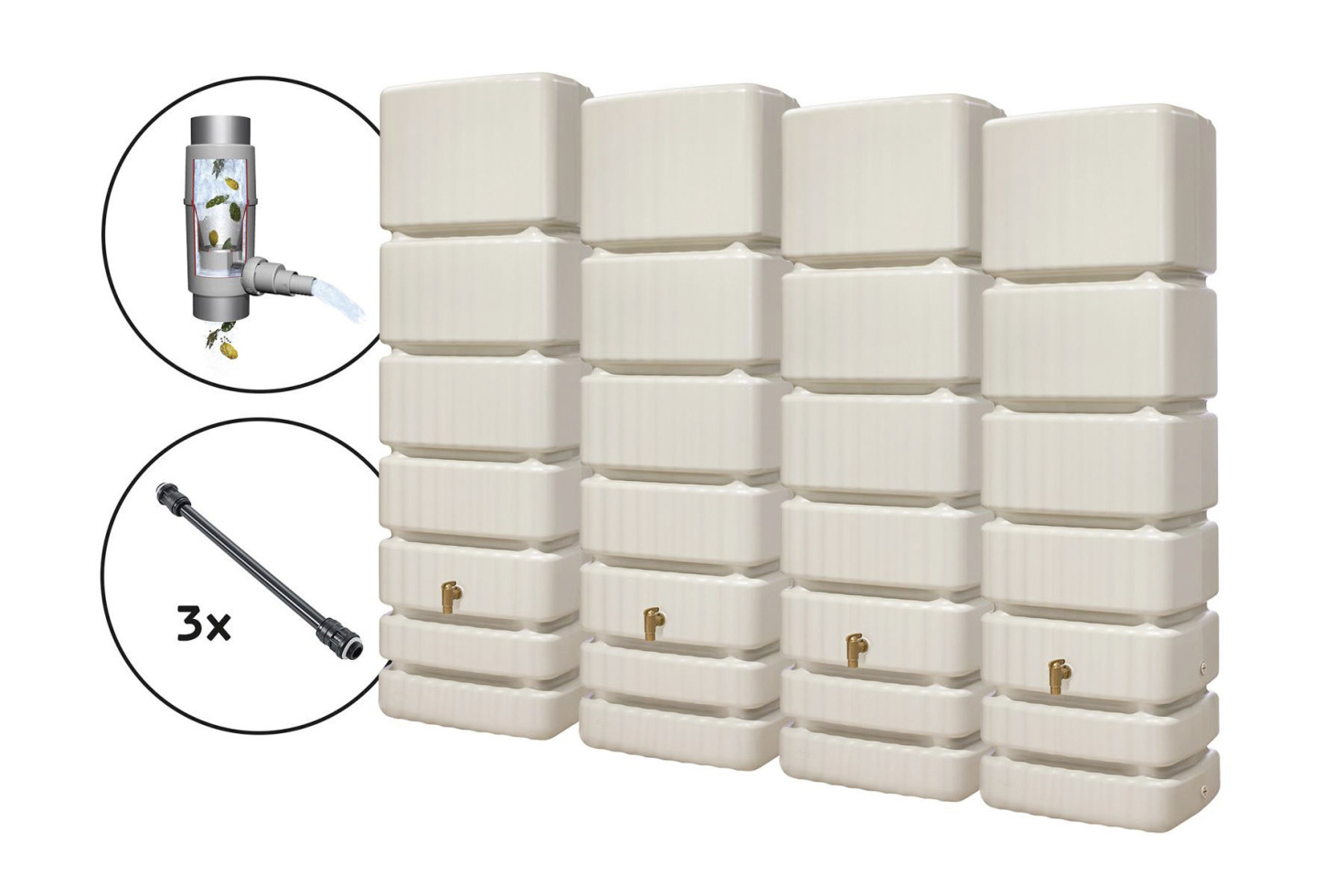 4rain Regenspeicher Slim Wandtank-Set 1400 L