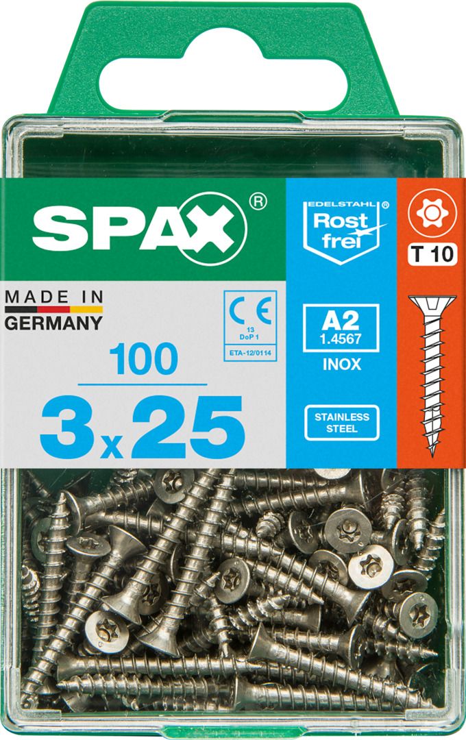 Spax Universalschrauben 3.0 x 25 mm TX 10 Senkkopf - 100 Stück Edelstahl