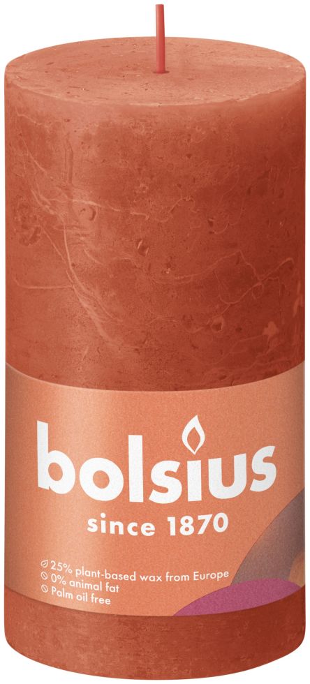 Bolsius Rustik Stumpenkerze herbstliches orange, Höhe: 13 cm, Ø 6,8 cm