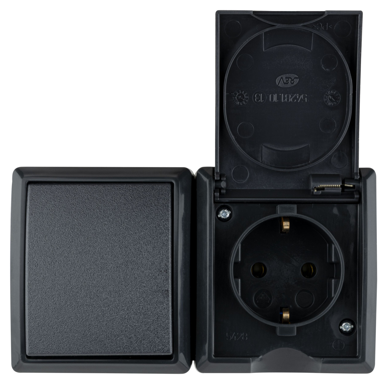 REV Aus-Wechselschalter Steckdose Aufputz AquaForm, anthrazit, 2-fach, waagerecht