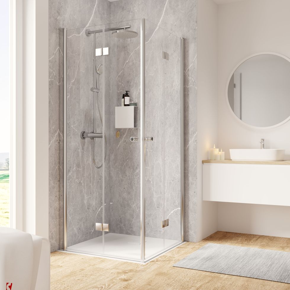 Schulte Eckeinstieg mit Drehfalttür 90 x 90 x 200 cm Garant 2.0 Chromoptik