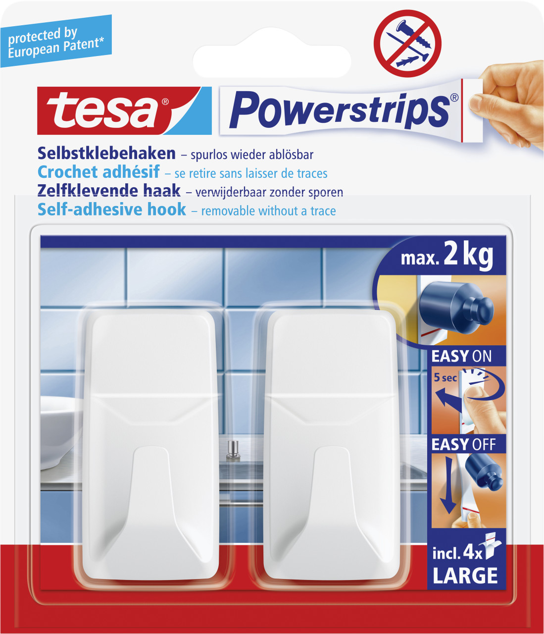 tesa Powerstrips Haken Large rechteckig, weiß