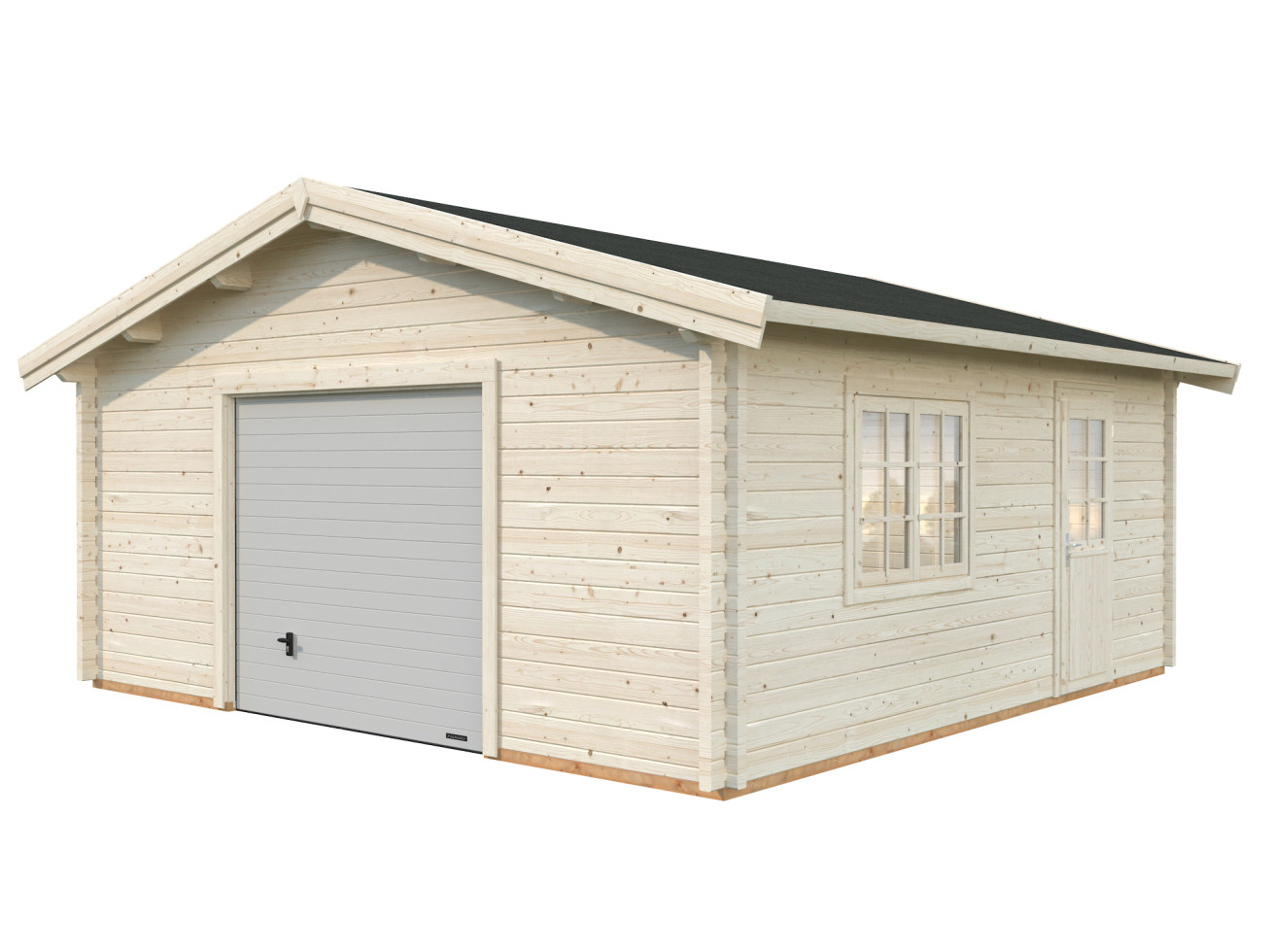 Palmako Fertiggarage Roger 540 x 540 cm mit Sektionaltor naturbelassen