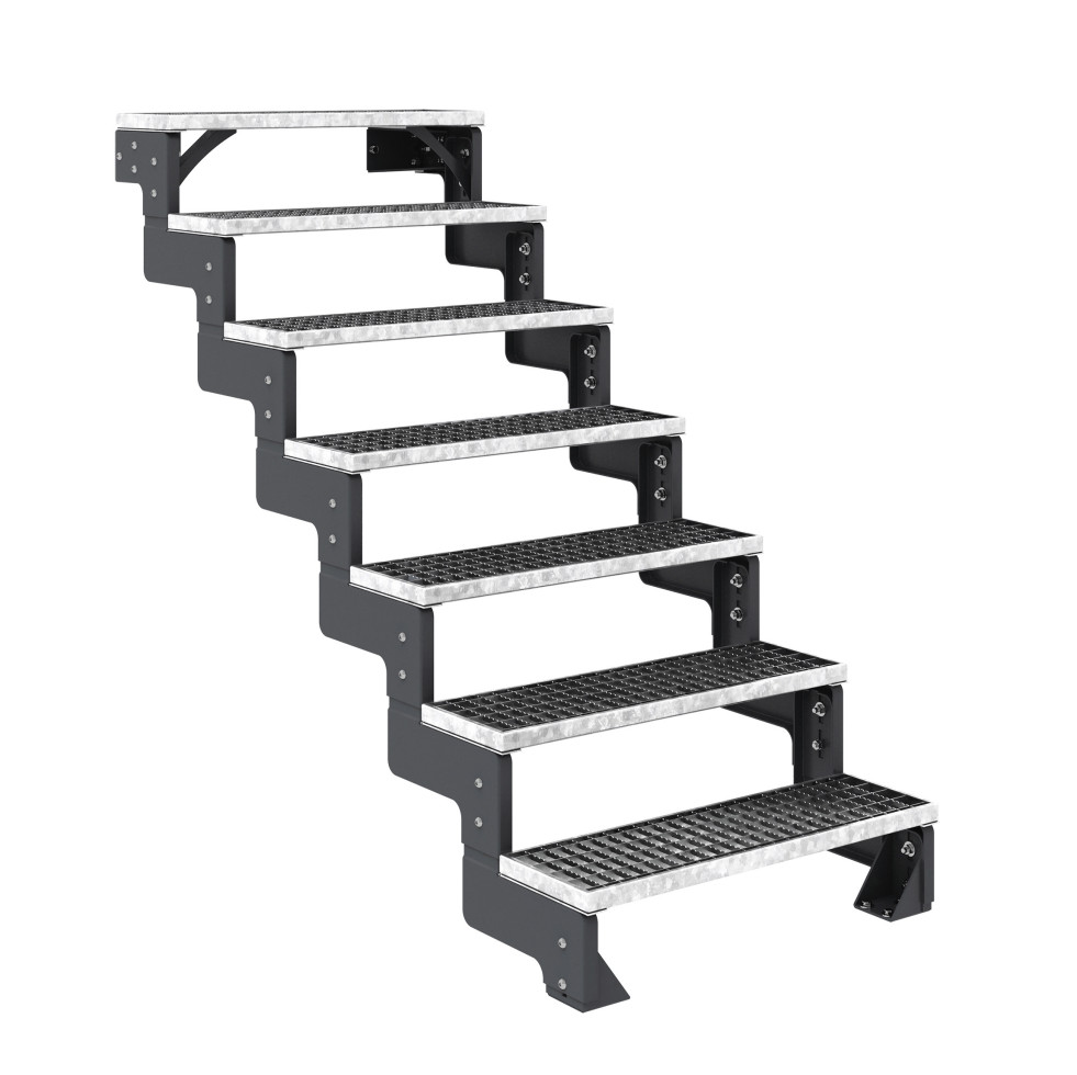 Dolle Außentreppe Gardentop 7 Gitteroststufen 80 cm ohne Geländer anthrazit