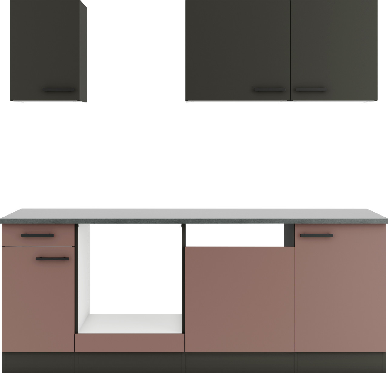 Optifit Küchenzeile Madrid 420/Nizza 407 ohne Geräte rostrot/anthrazit 210 cm