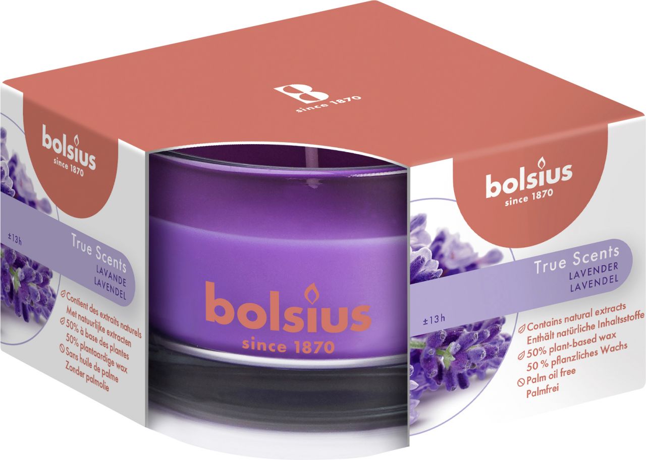 Bolsius Duftkerze im Glas Lavendel, Höhe 5 cm, Ø 8 cm