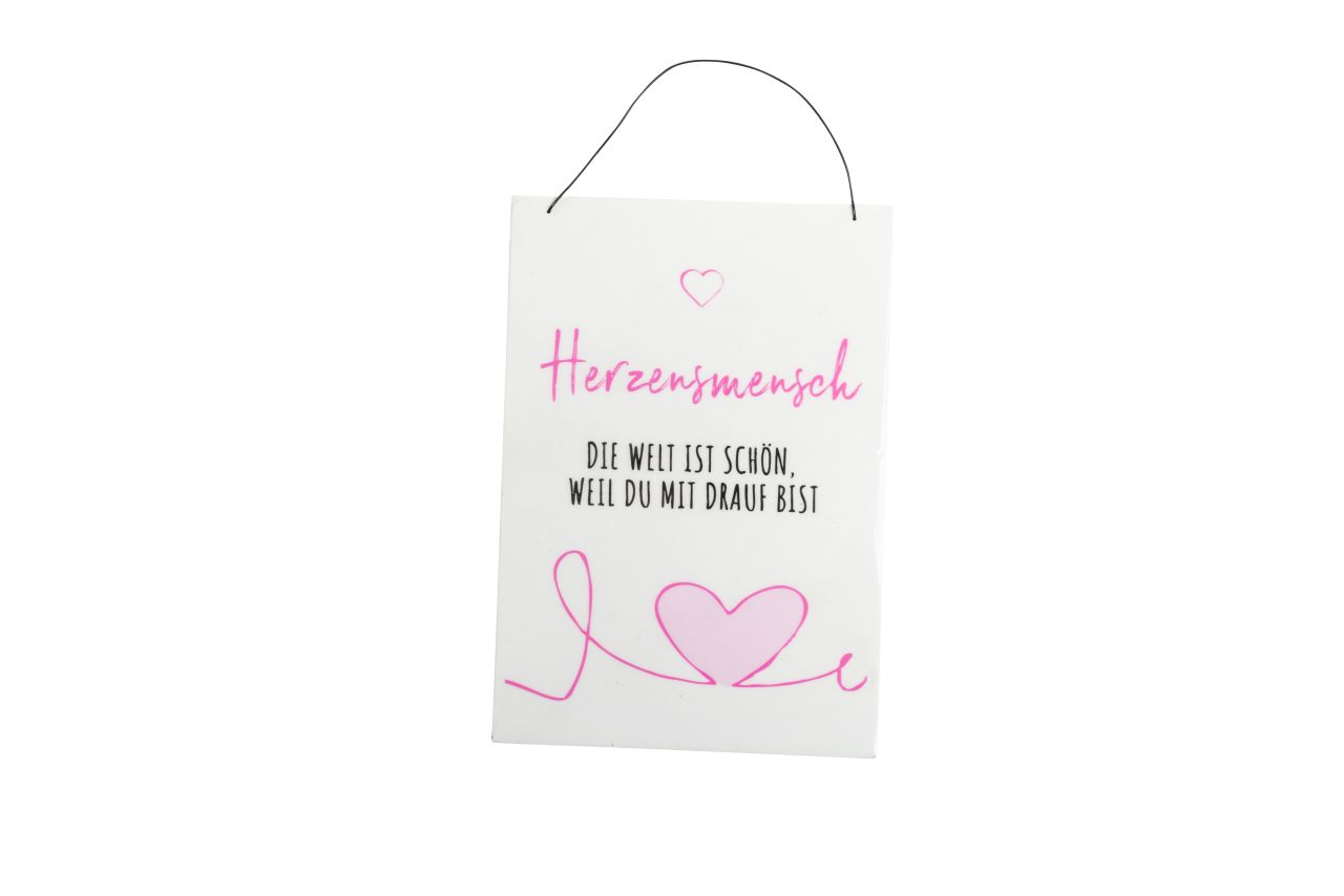 Freese Holz-Schild Herzensmensch, weiß/schwarz/rosa, 23 x 16 x 0,6 cm