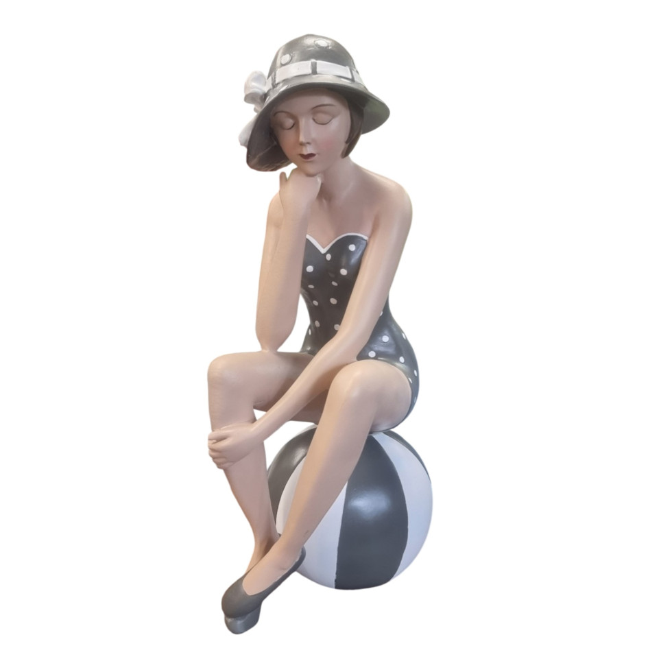 Dekofigur Badefrau auf Ball 36,5 x 20 cm grau