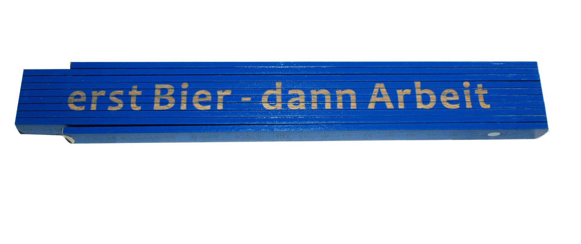 Zollstock erst Bier dann Arbeit 2 m blau