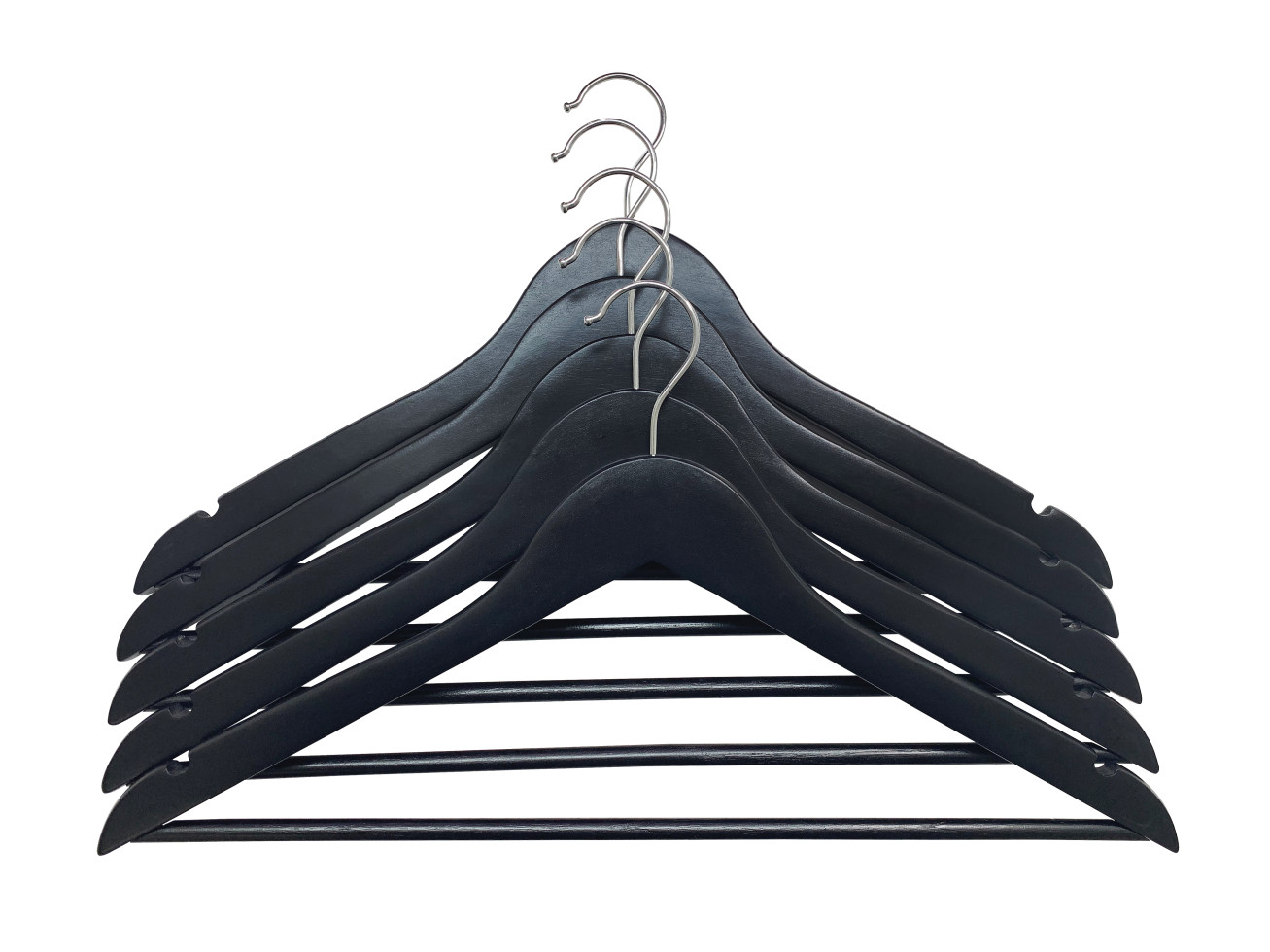 TrendLine Kleiderbügel mit Steg 5er Pack Holz schwarz