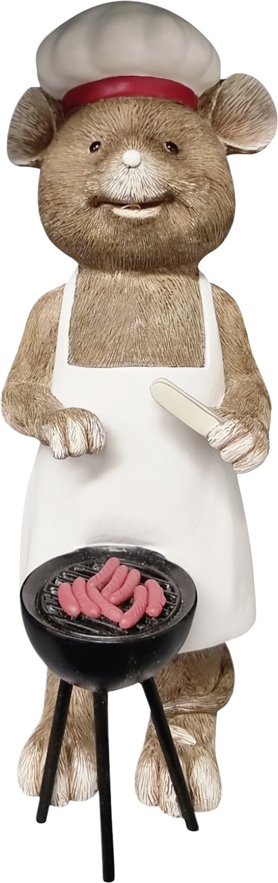 Dekofigur Maus mit Grill groß 29 cm braun weiß