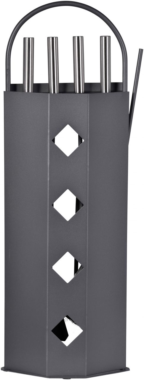 Kaminbesteck 5-teilig Ständer grau lackiert