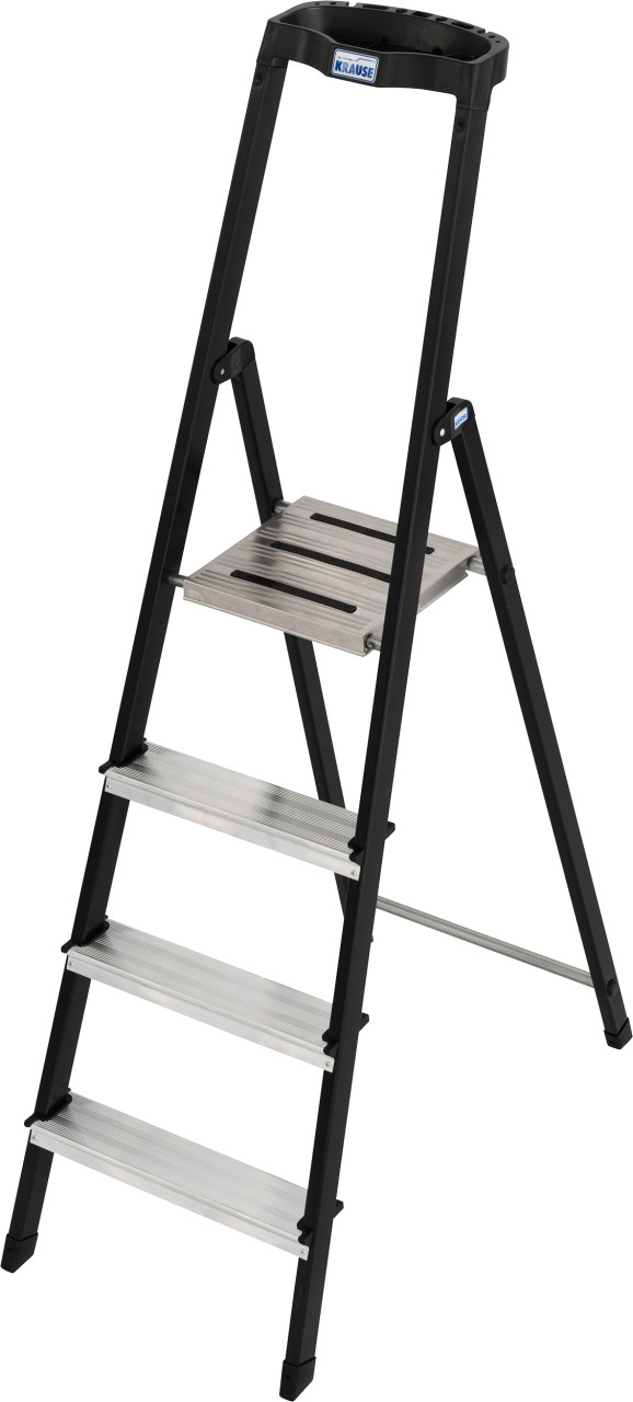 Safety Stehleiter 4 Stufen mit Ablage Aluminium 2,85 m chrom/mattschwarz