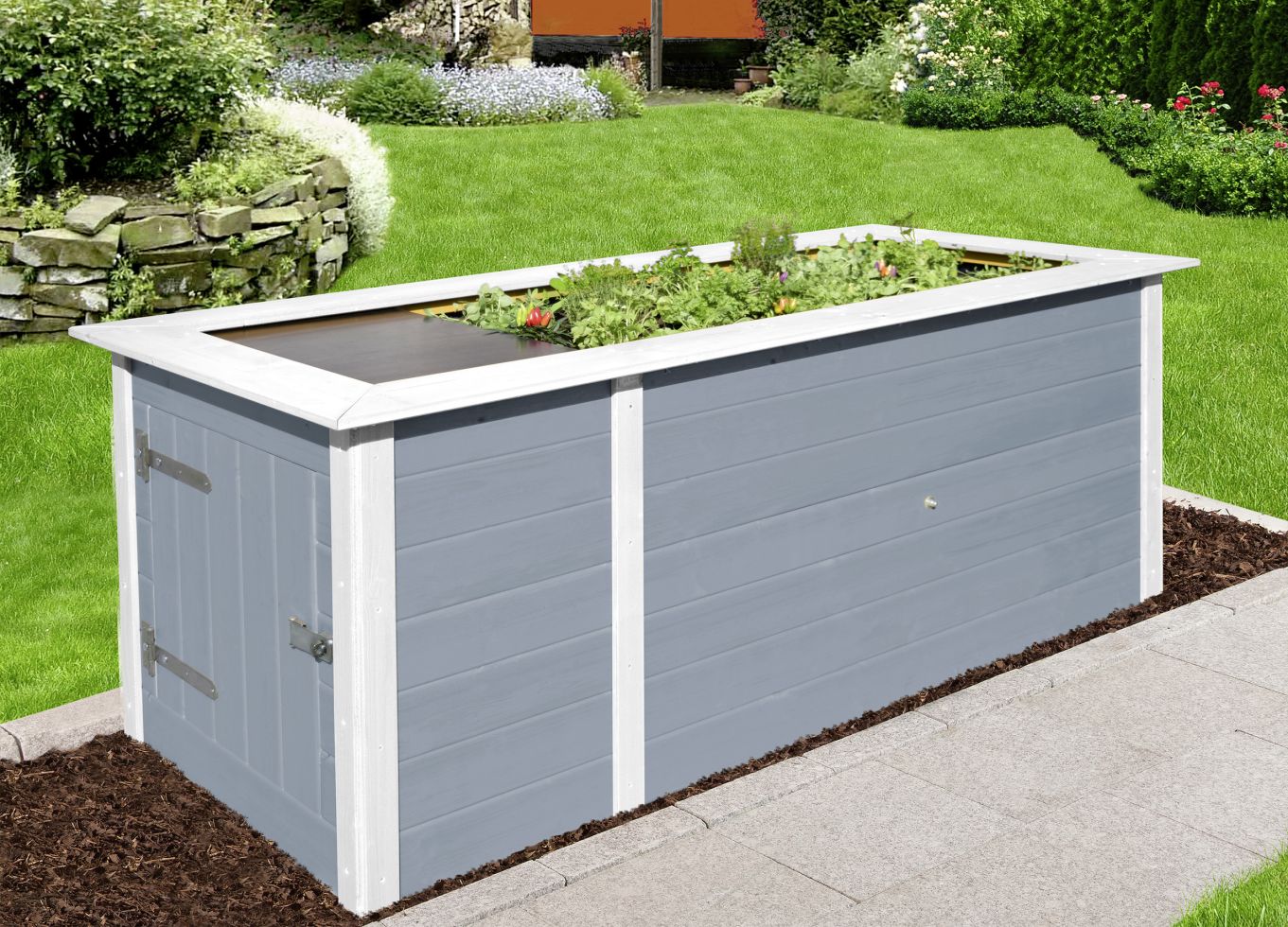 Weka Hochbeet 21 205 x 80 x 81 cm grau mit Noppenbahn, Wühlmausschutz