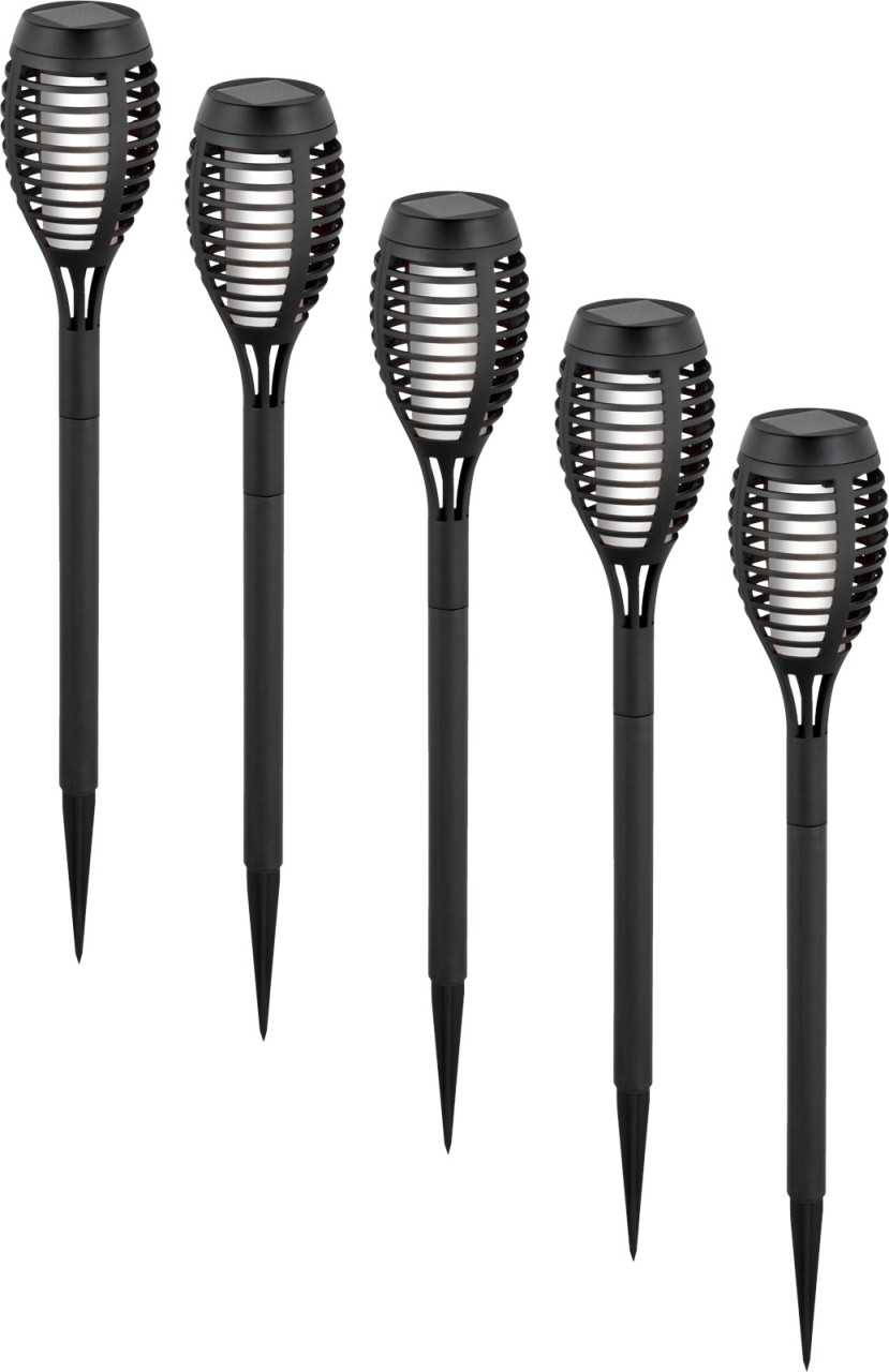 Light & More LED Solarleuchte Erdspieß Fackeln 5er Set schwarz