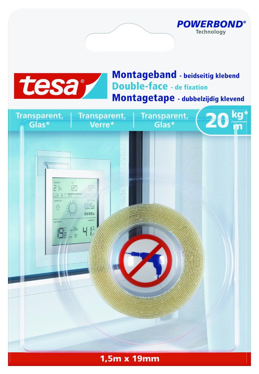 tesa Montageband 1,5 m x 19 mm, transparent