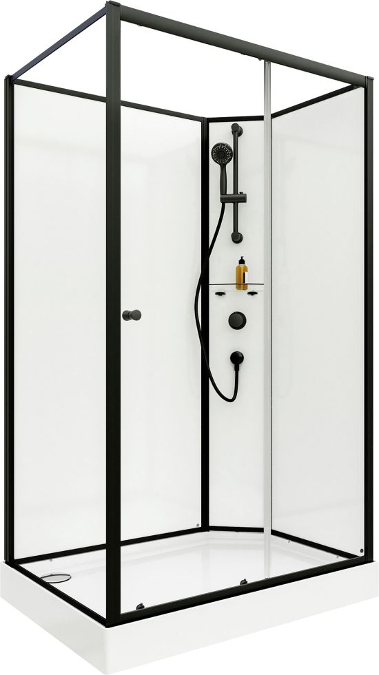 Breuer Komplettdusche BR 100 Schiebetür + Seitenwand re 90x120x204 cm, Schwarz, Klarglas hell