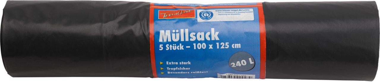Trendline Müllsack 240 L, 55mμ, grau, 5 Stück