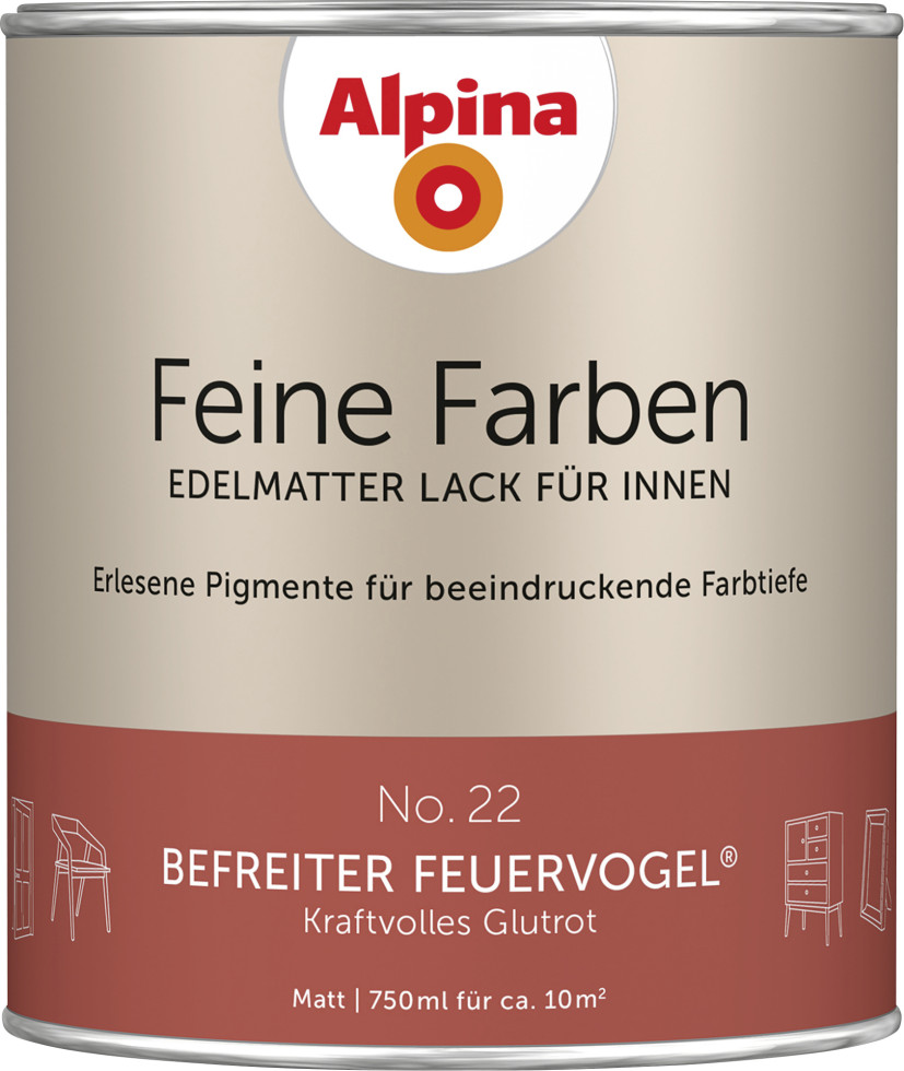 Alpina Feine Farben Lack No. 22 Befreiter Feuervogel - glutrot 750 ml