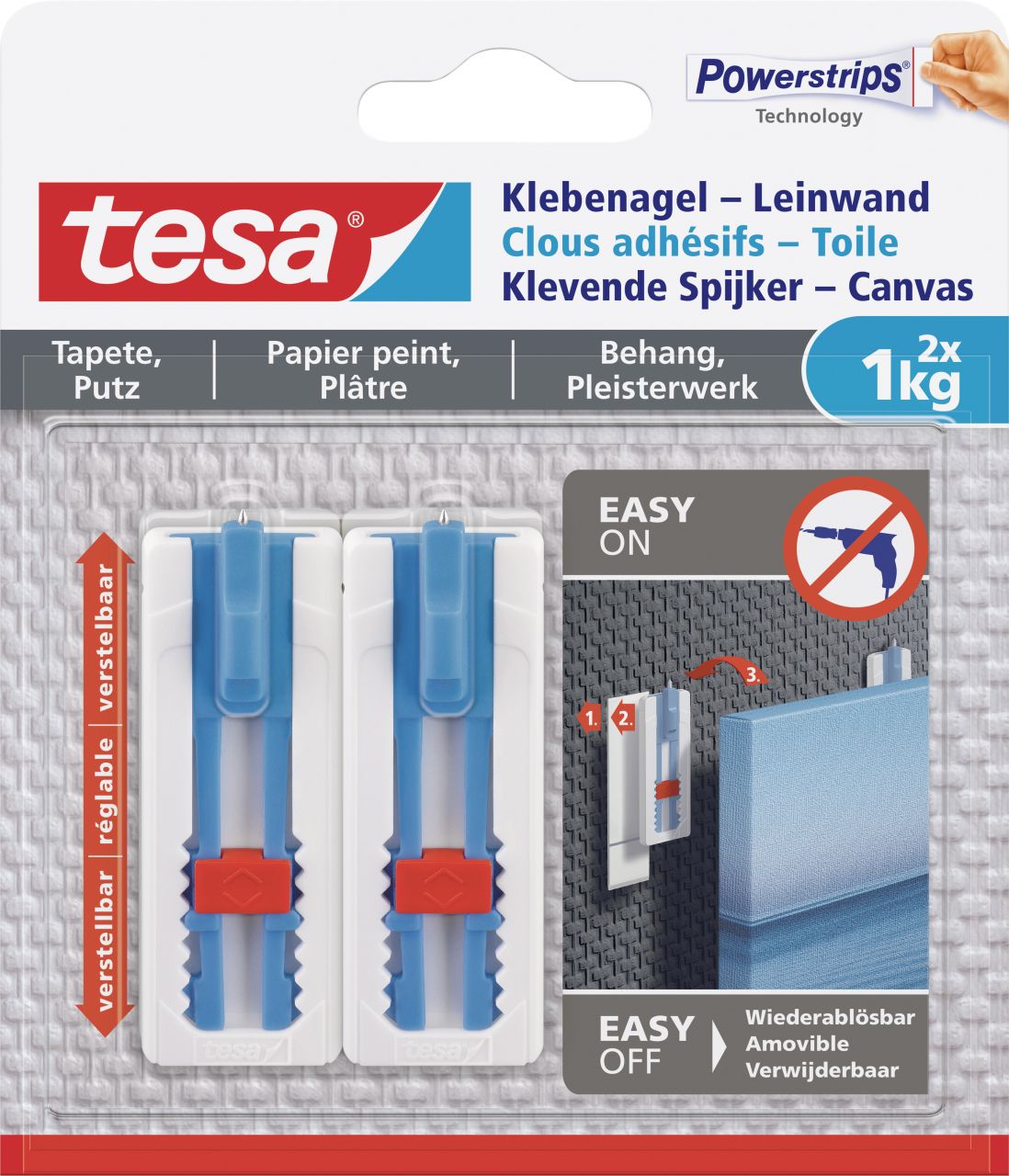 tesa Klebenagel Traglast 1 kg, 2 Stück