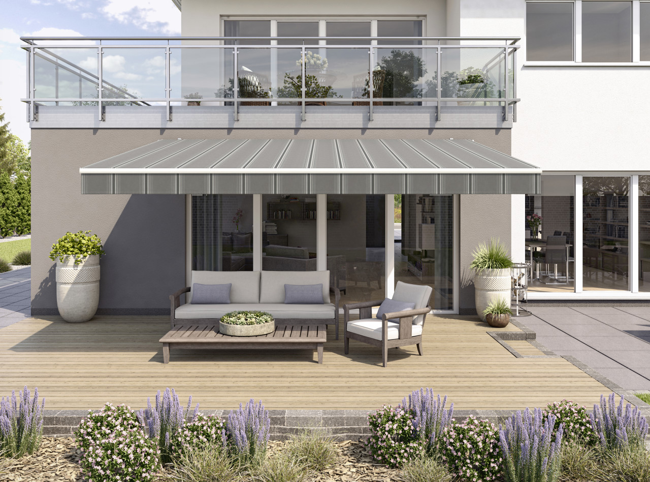 Gelenkarmmarkise Classic grau-schwarz gestreift inkl. Handkurbel