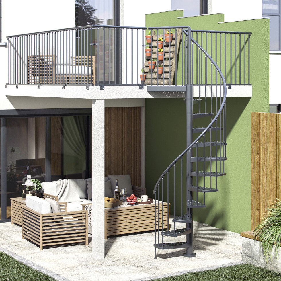Dolle Außenspindeltreppe Gardenspin komplett 12 Stufen Ø 155 cm mit Metallstufen anthrazit