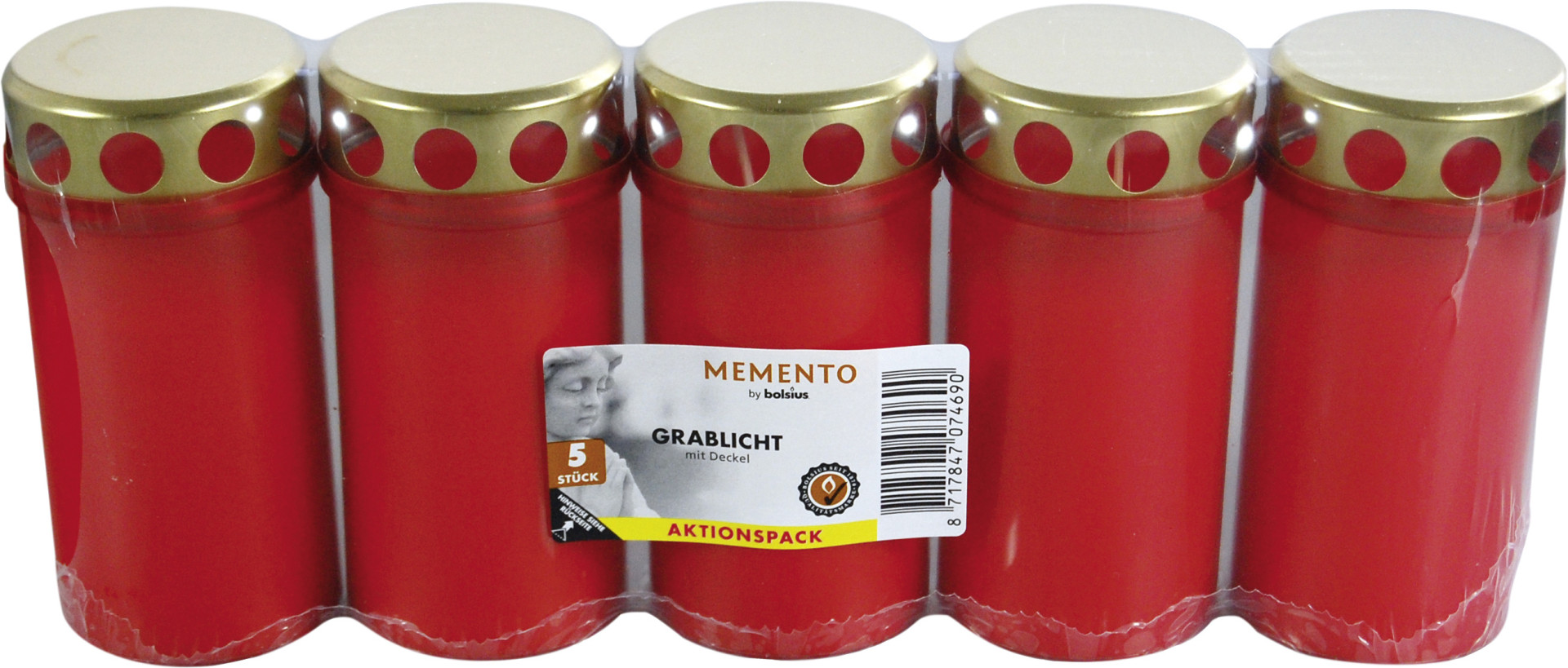 Bolsius Dauerbrenner mit Deckel 5er Packung rot, Höhe: 12 cm