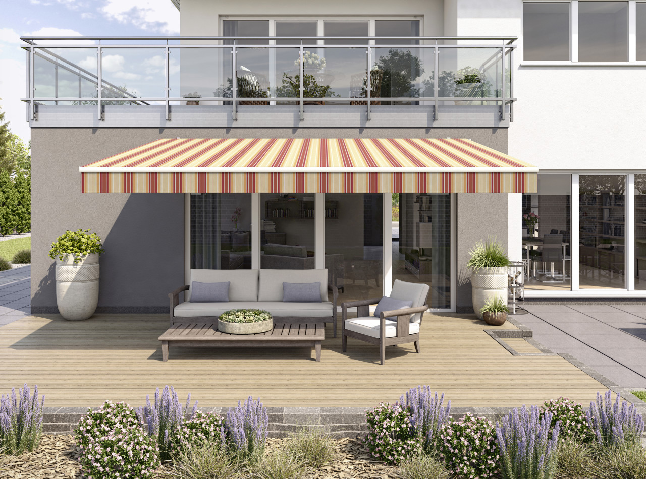 Gelenkarmmarkise Classic beige-rot gestreift inkl. Handkurbel