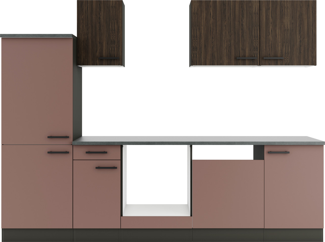 Optifit Küchenzeile Rimini 409/Nizza 407 ohne Geräte rostrot/nussbaum 270 cm