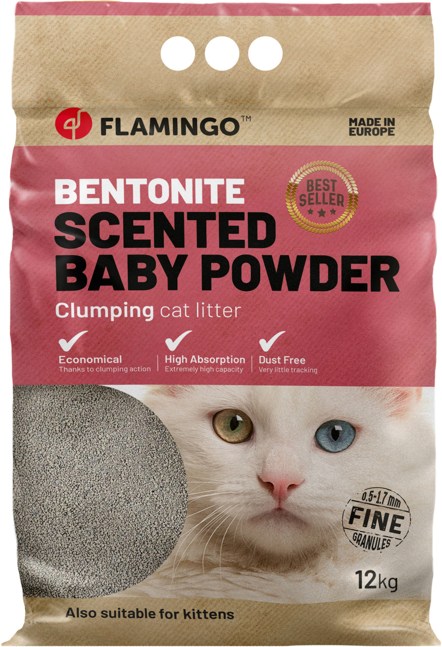 Flamingo Katzenstreu Bentonit klumpend fein mit Babypuderduft 12 kg
