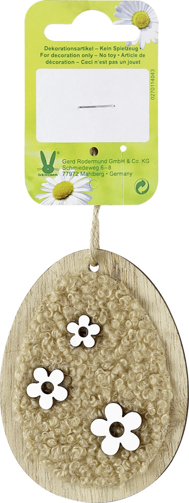 Osterdeko Anhänger Ei Plüsch Holz 6 x 8 cm natur