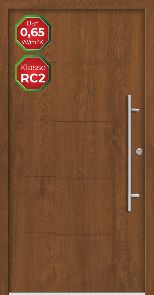 Splendoor Haustür Passivedoor Premium H1 RC2 Golden Oak DIN Rechts 110 x 210 cm