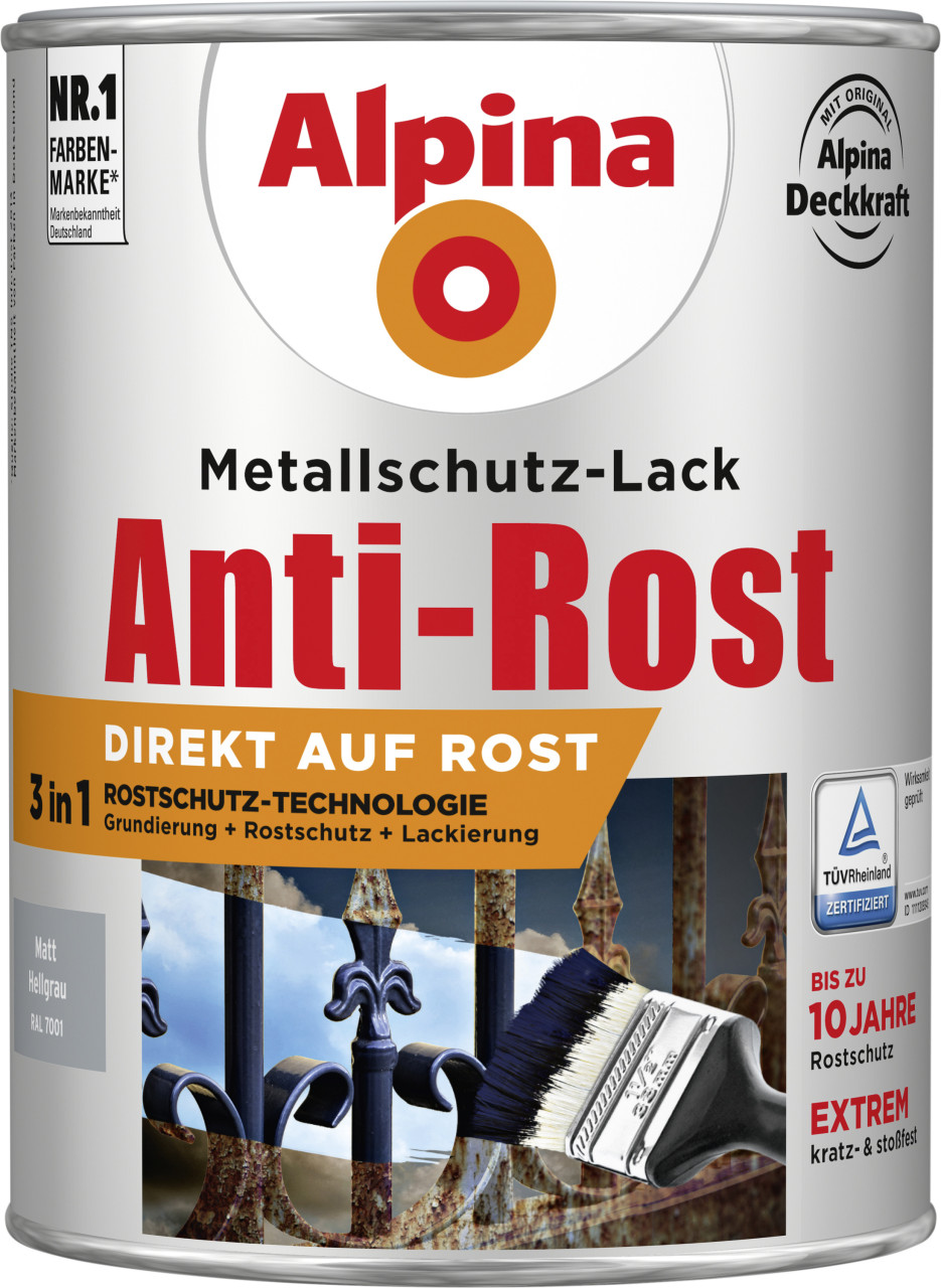 Alpina Metallschutz-Lack Anti-Rost 2,5 L hellgrau matt