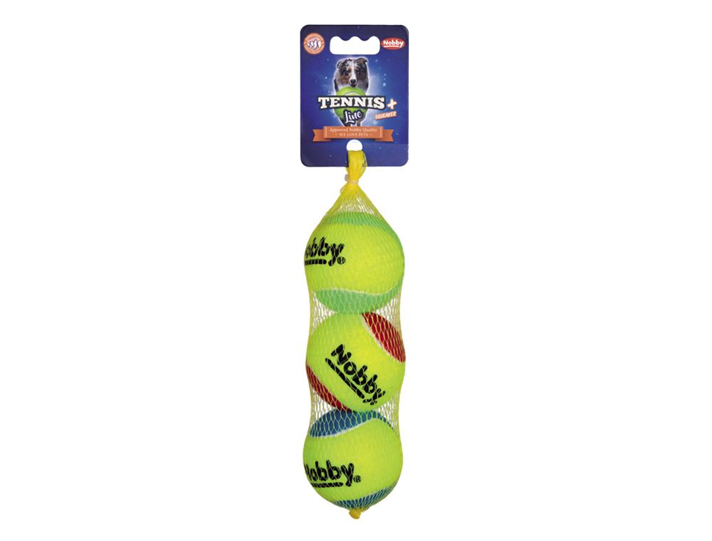 Nobby Tennisball mit Squeaker 6,5 cm 3er Netz Größe M