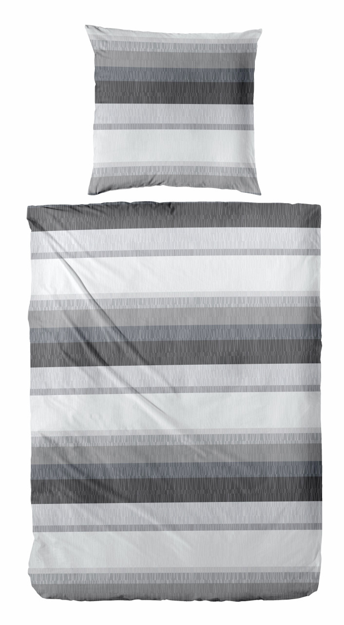 Biber Bettwäsche Streifen 135 x 200 cm grau/schwarz