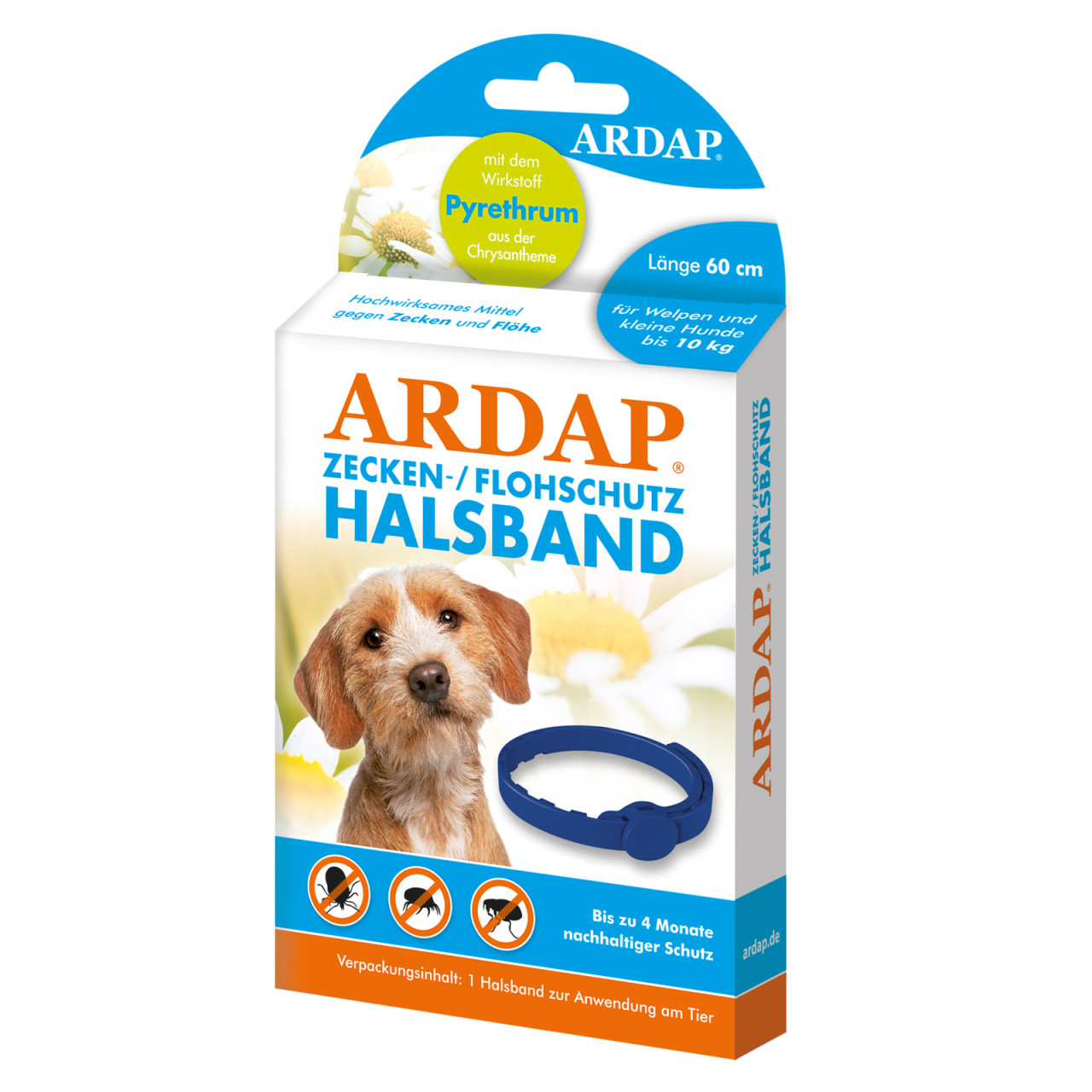 ARDAP Zecken- und Flohhalsband für Hunde bis 10 kg 60 cm