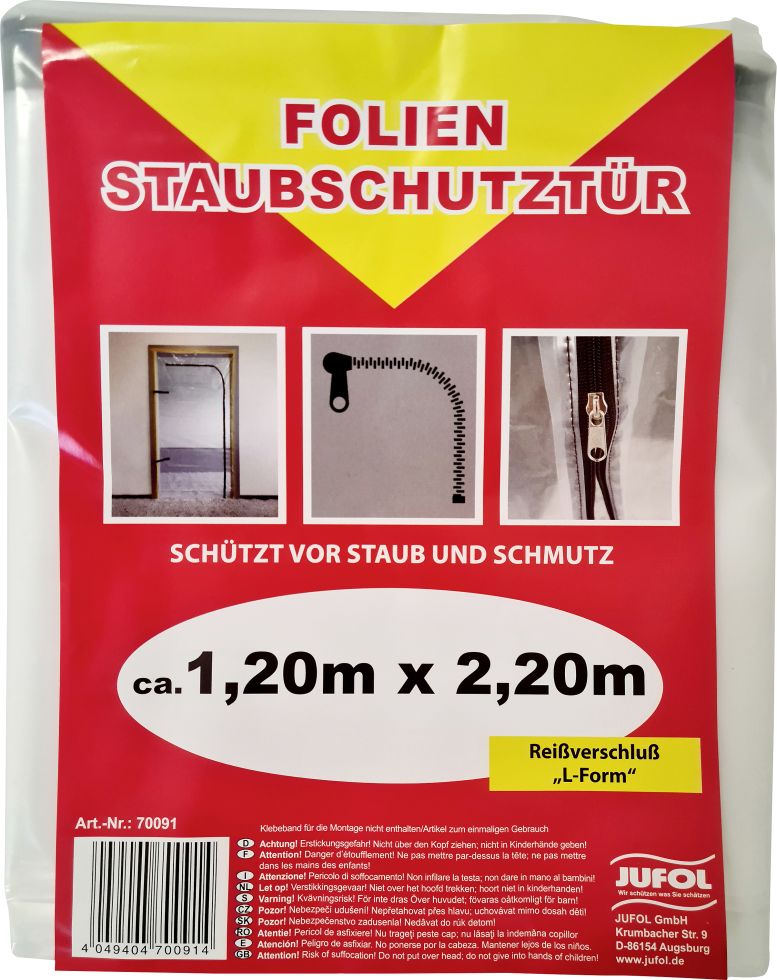 JUFOL Staubschutztür Folie Reißverschluss L-Form transparent