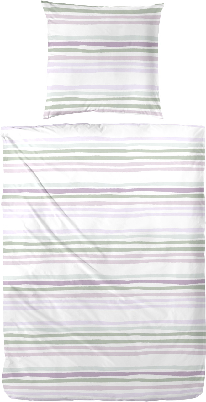 Perkal Bettwäsche gestreift 135 x 220 cm rosa/grün