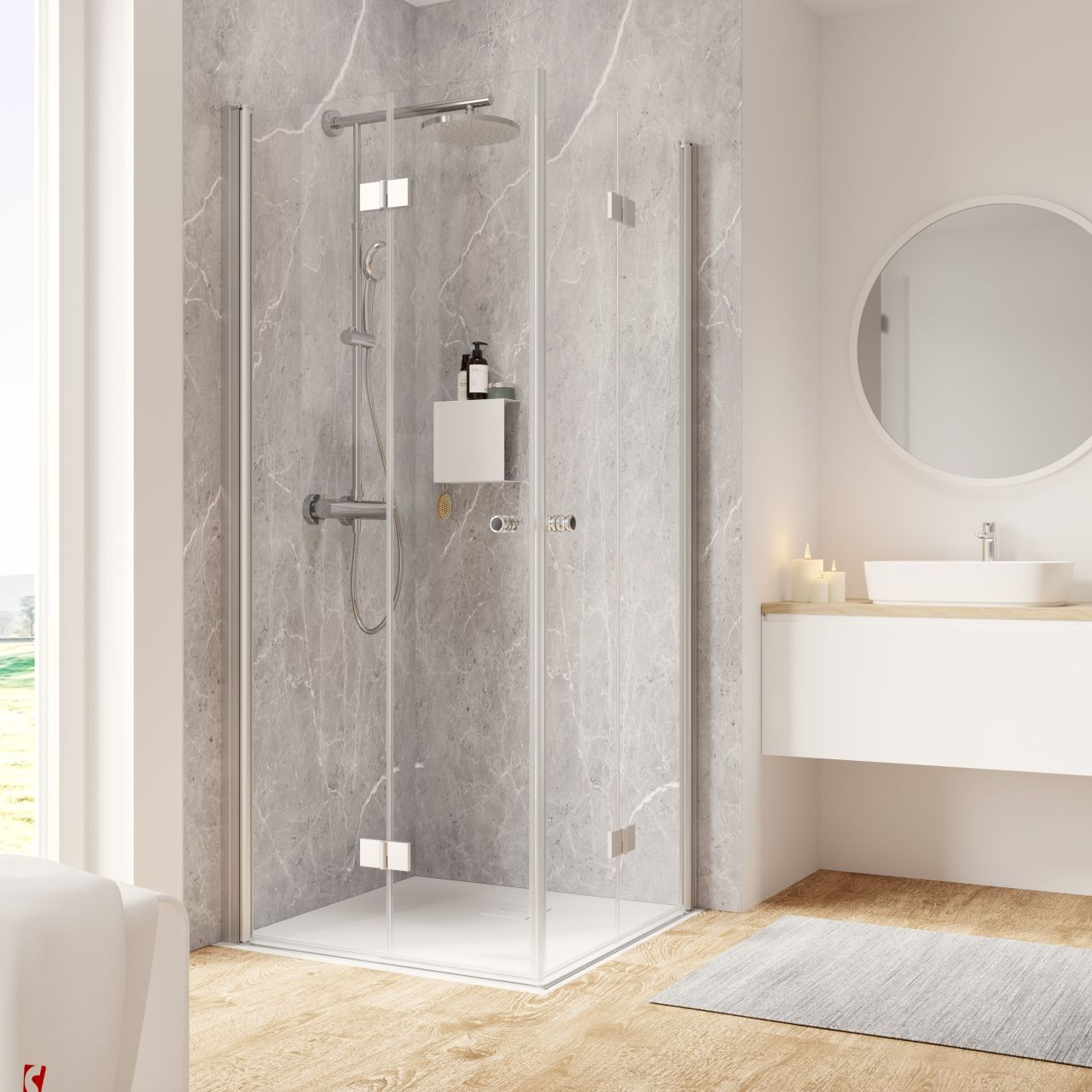 Schulte Eckeinstieg mit Drehfalttür 80 x 80 x 200 cm Garant 2.0 Alu-Natur