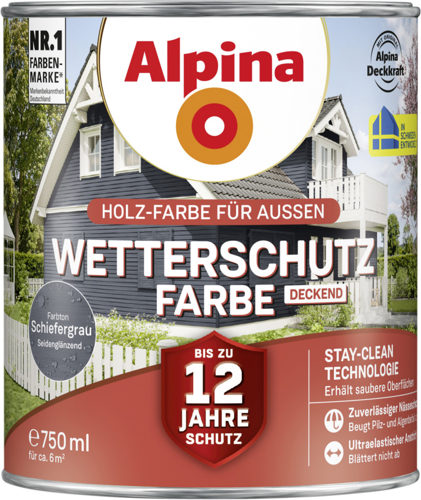 Alpina Wetterschutzfarbe 0,75 L schiefergrau