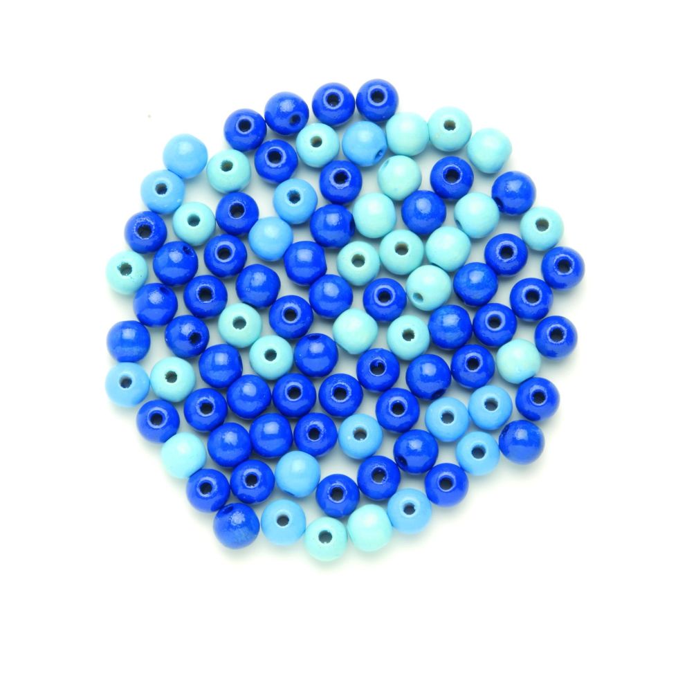 Glorex Holzperle blau mix 6 mm - 118 Stück