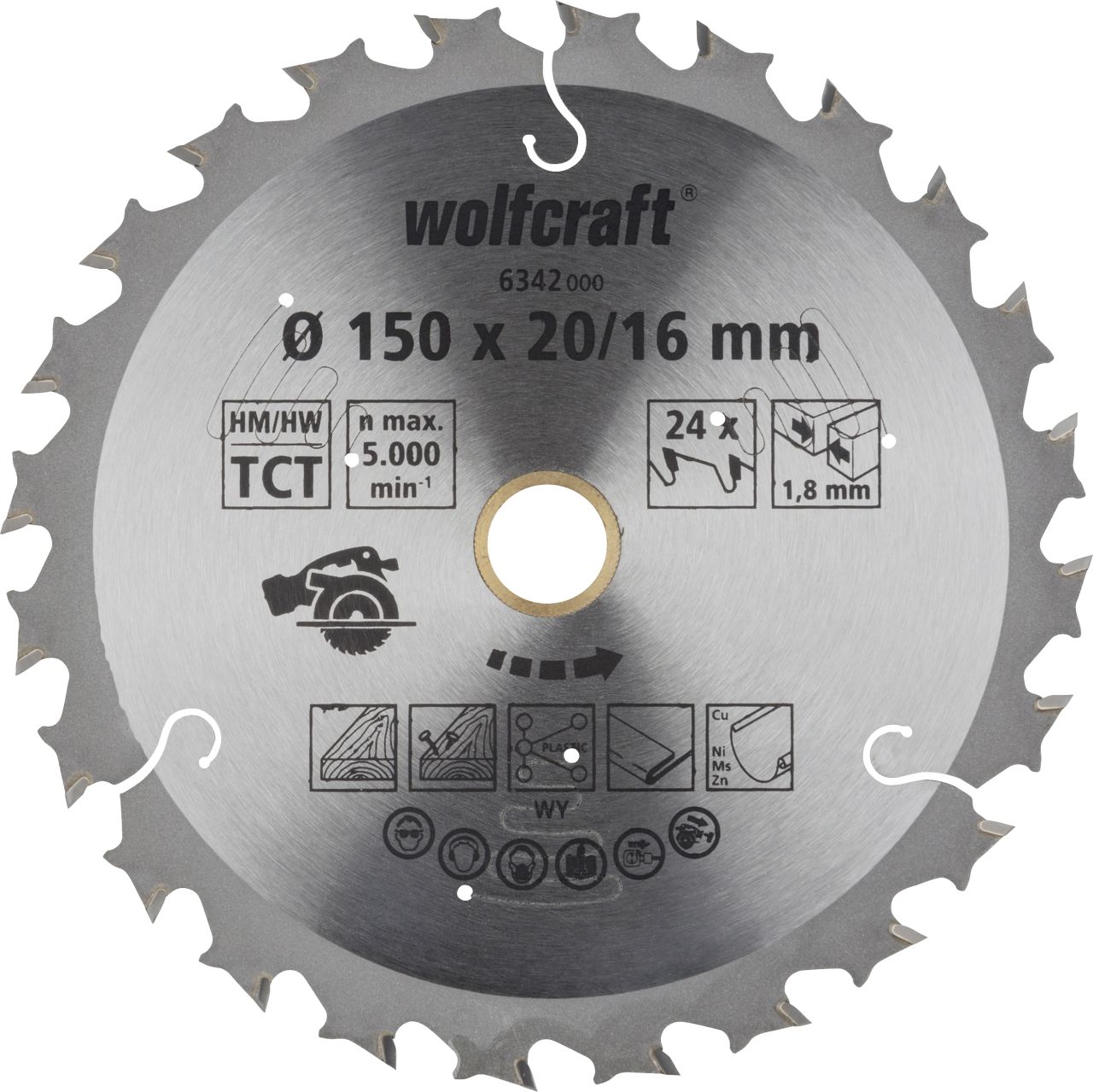 Wolfcraft Sägeblatt 184 x 20/16 mm Hartmetall