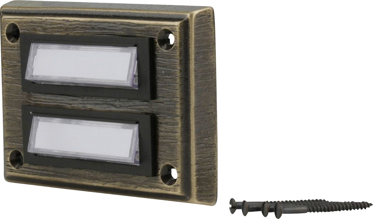 Klingel-Taster 2-fach Aufputz eckig mit Namensschild bronzeguss