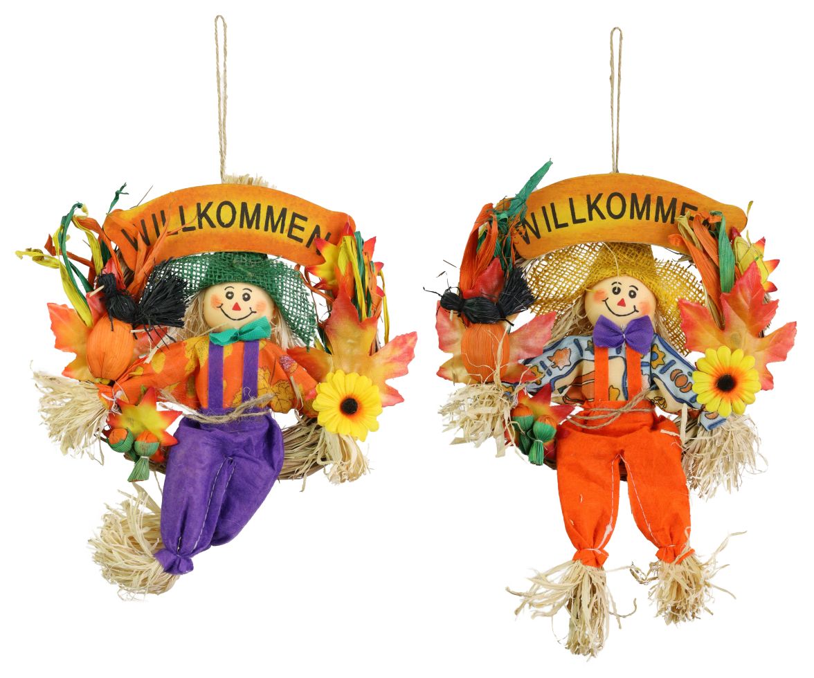 Herbstkranz Willkommen aus Holz und Stroh Ø 25 cm