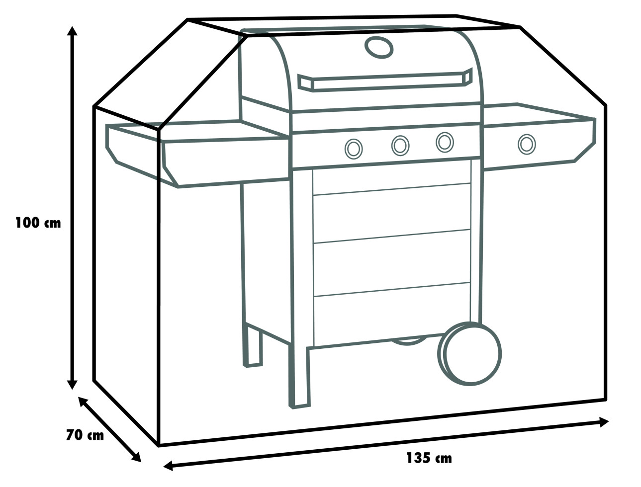 Primaster Schutzhülle für Gasgrills und Grillwagen 135 x 70 x 100 cm