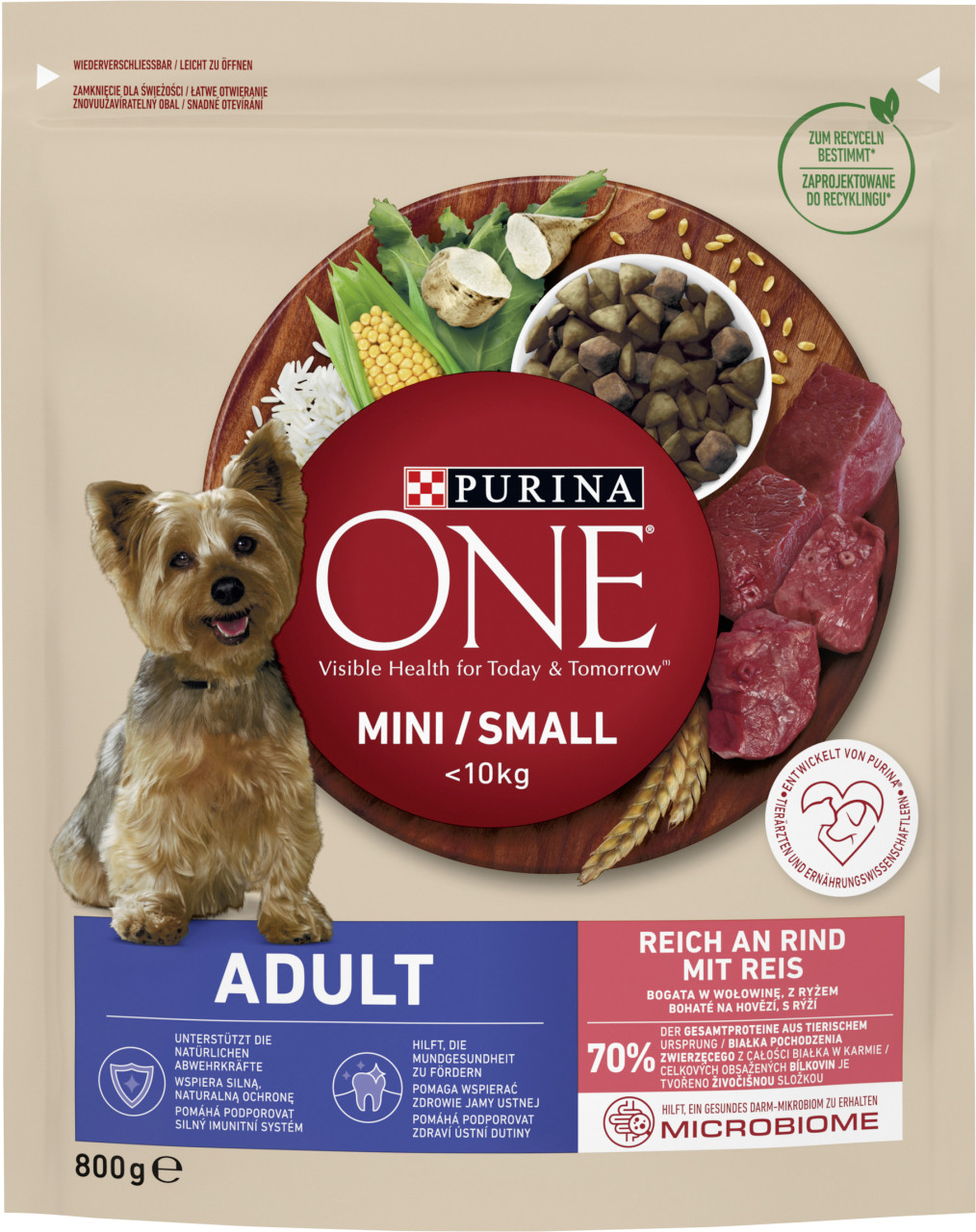 Purina One Hundetrockenfutter Adult Mini 800 g Rind