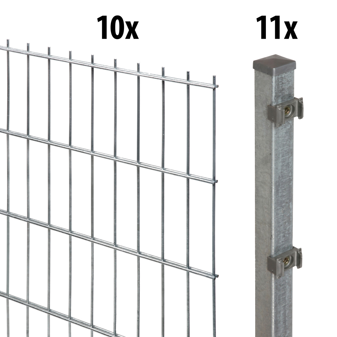 Floraworld Doppelstabmatten-Zaun Set 20 m 201 x 203 cm inkl. 11 Pfosten 260 cm feuerverzinkt